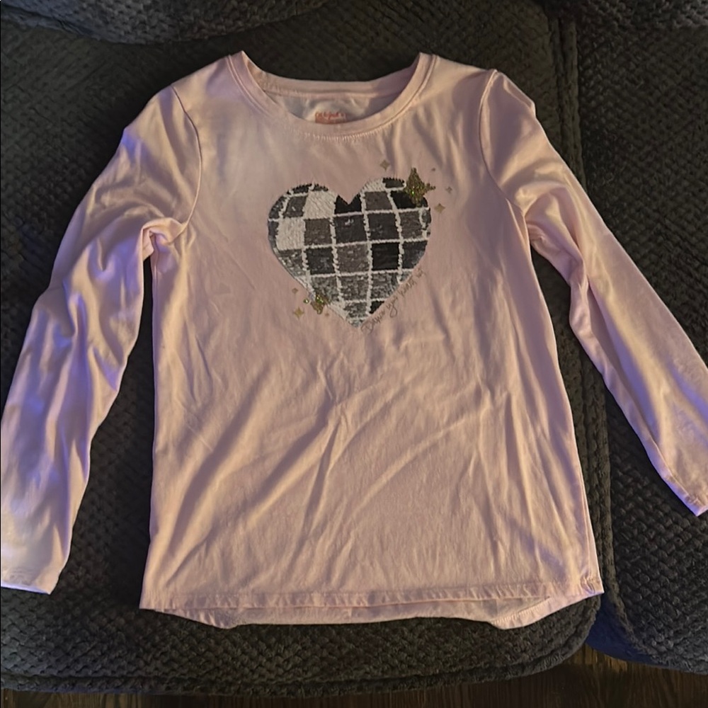 Pink Long Sleeve Kids Shirt with Heart Design